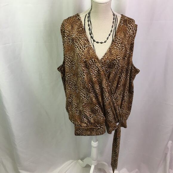 Worthington Alfie Animal Sleeveless Wrap Top Brown XXL - Picture 13 of 14